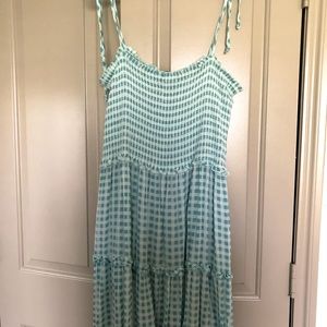 Plus Size Sleeveless Smocked Tiered Gingham Dress